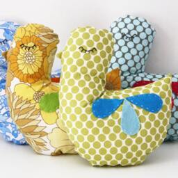 Retro Bird Pillow Polkadot Cotton, Hand-stitched Felt Wings - thumbnail 4