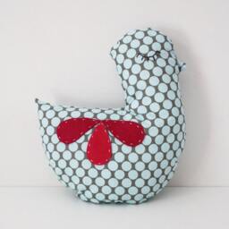 Retro Bird Pillow Polkadot Cotton, Hand-stitched Felt Wings - thumbnail 3