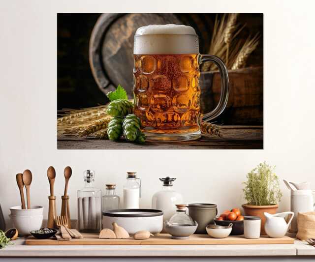 Glass Of Beer Canvas Print, Poster, Pub Wall Decor, Kitchen Lover Gift, Framed & Ready To Hang - image 1