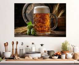 Glass Of Beer Canvas Print, Poster, Pub Wall Decor, Kitchen Lover Gift, Framed & Ready To Hang - thumbnail 1