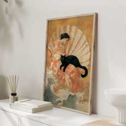 Venus & The Black Cat Print - Classical Art Reimagined Vintage Mythology Wall Renaissance Style Lover Gift - thumbnail 2