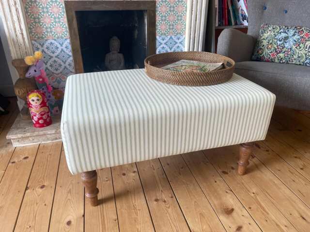 Large Striped Footstool - Handmade Ticking Ottoman, Foot Rest - image 1