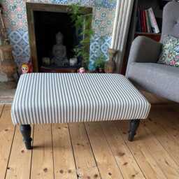 Large Striped Footstool - Handmade Ticking Ottoman, Foot Rest - thumbnail 3