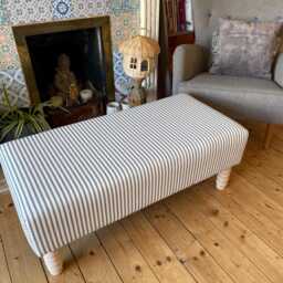 Large Striped Footstool - Handmade Ticking Ottoman, Foot Rest - thumbnail 2