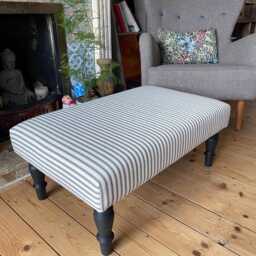 Large Striped Footstool - Handmade Ticking Ottoman, Foot Rest - thumbnail 4