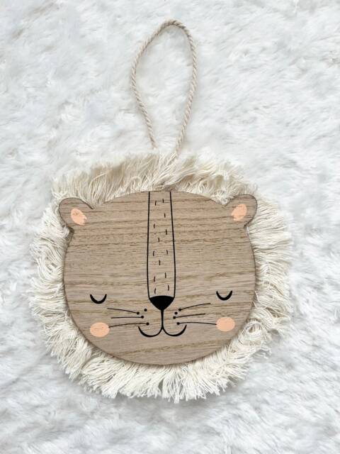 Lion Head Nursery Decor - Wall Hanging Theme Baby Children's Bedroom Art Sleepy Unisex Gift - image 1