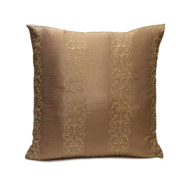 Light Brown, Dark Tan Pillow, Decorative Throw Pillow Cover, Cushion Pillowcase, Toss Silk Floral Stripe Embroidery, Modern - image 1