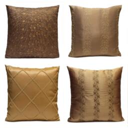 Light Brown, Dark Tan Pillow, Decorative Throw Pillow Cover, Cushion Pillowcase, Toss Silk Floral Stripe Embroidery, Modern - thumbnail 3