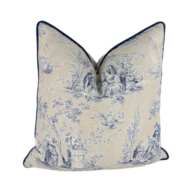 Sanderson - Josette Indigo/Taupe Stunning Designer Cushion Cover Home Decor Throw Pillow Contrast Piped - image 1