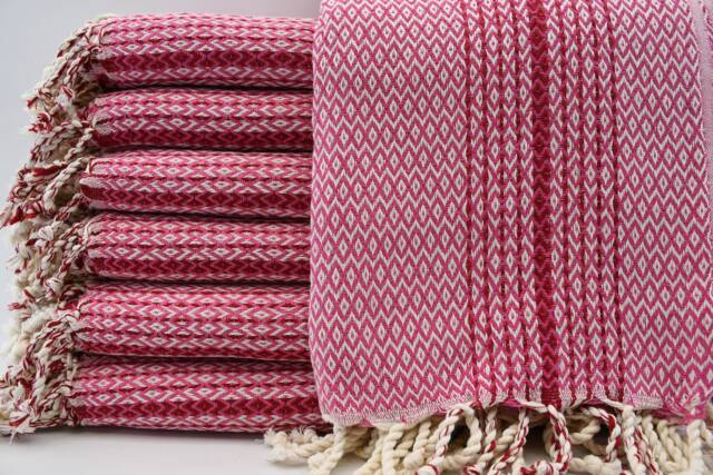 Fuchsia Towel, Red Striped Towel, Beach Towel, Turkish Towel, Throw Towel, Small Diamond Beach Towel, Peshtemal, 40''x70'', B2-K??rm??z?? - image 1