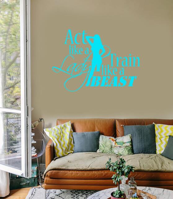 Wall Vinyl Decal Quote Act Like A Lady Train Beast Work Out Fitness Bodybuilding Gym Decor - #1068Di - image 1