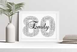 Personalised 80Th Word Art Print, Birthday Gift, Custom Wall Framed Picture, Present For Him, Her, Men, Women Nl - thumbnail 1
