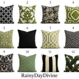 Outdoor Pillows Or Indoor Custom Cover - Green Olive Grass Kiwi Ivory Black Ebony Modern Geometric Tribal Quatrefoil 18x18, 16x16 - thumbnail 2
