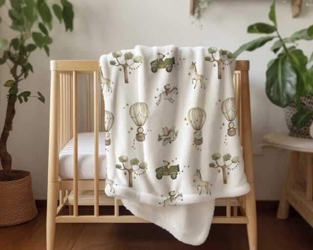 Hot Air Balloons - Safari Animals, Sherpa Fleece Blanket, Decor, Kids Bedding, Children's Room, Blanket