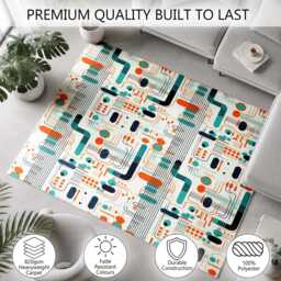Teal Orange Retro Circuit Geometric Pattern Rug Non-Slip Soft Area Carpet Bedroom Living Room Hallway Mat Decor - Made in UK - thumbnail 3