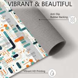 Teal Orange Retro Circuit Geometric Pattern Rug Non-Slip Soft Area Carpet Bedroom Living Room Hallway Mat Decor - Made in UK - thumbnail 4