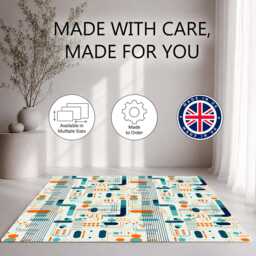 Teal Orange Retro Circuit Geometric Pattern Rug Non-Slip Soft Area Carpet Bedroom Living Room Hallway Mat Decor - Made in UK - thumbnail 2