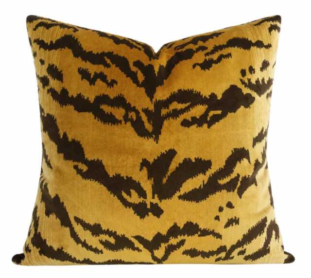 Scalamandr?? Le Tigre Silk Velvet Pillow Cover - Luxury Tiger Print Designer Accent Brown Back Animal Throw - image 1