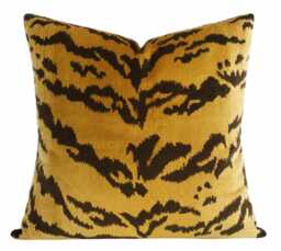 Scalamandr?? Le Tigre Silk Velvet Pillow Cover - Luxury Tiger Print Designer Accent Brown Back Animal Throw - thumbnail 1