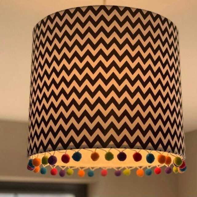 Monochrome Nursery Lampshade - Black & White Chevron Or Triangle Kids Room Lighting Pom Lamp Shade Modern Decor - image 1