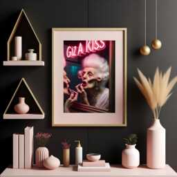 Gis A Kiss Print - Dressing Table Art Print, Neon Sign, Unusual Wall Art, Makeup Poster, Old Lady Vintage Photograph, Gallery Ideas - thumbnail 1