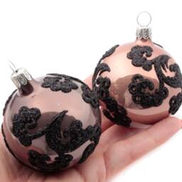 Set 6 Blown Glass Flock Round Metallic Christmas Tree Ornaments Handmade in Czech - thumbnail 3