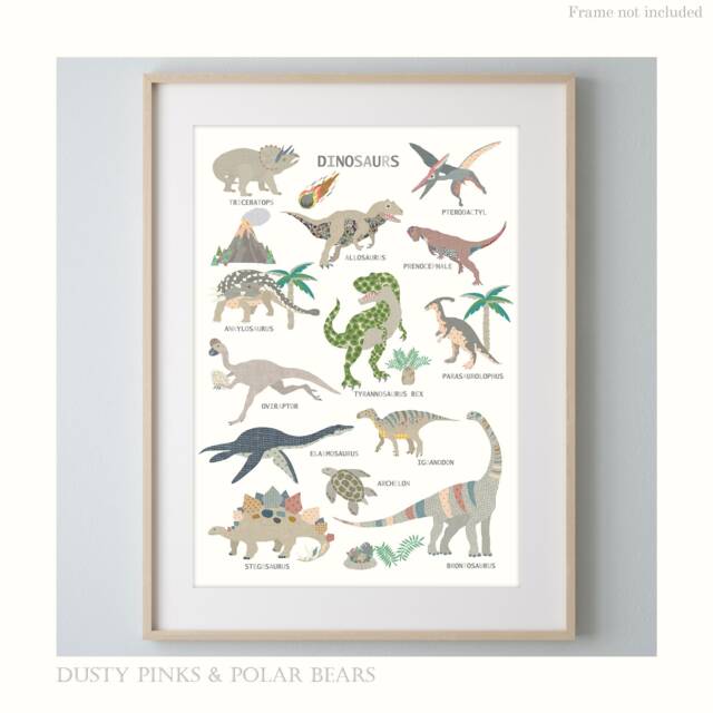 Dinosaur Print - Dinosaurs Bedroom Decor Poster Children's Prints Wall Art Liberty - image 1