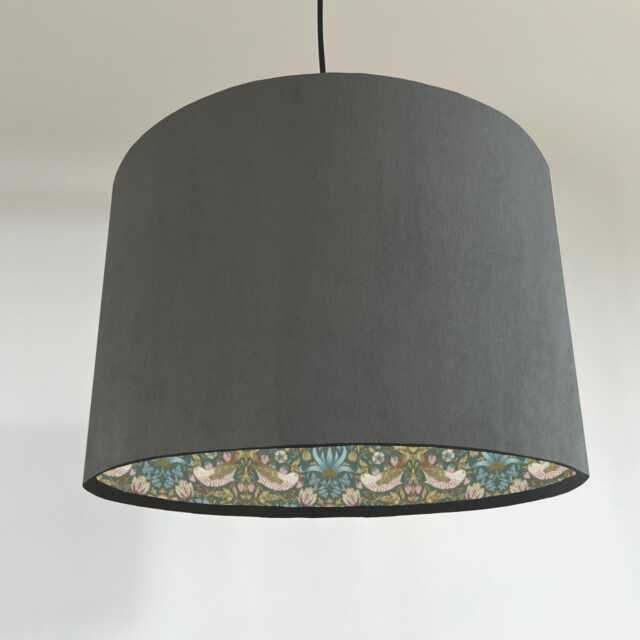 Grey Velvet Drum Lampshade/ Ceiling Shade William Morris Strawberry Thief Teal Interior - image 1