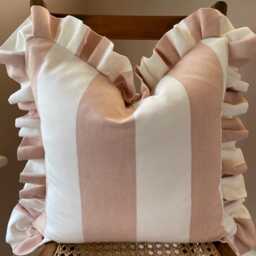 Set Of Two Floral Striped Lumbar & Square Cushion Covers, Ruffled Linen Throw Pillows - thumbnail 4