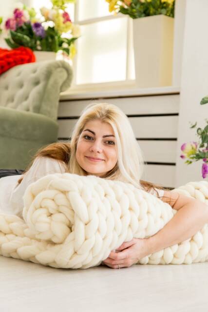 Chunky Knit Blanket, Knit Blanket, Wool Arm Knitted Throw, Throw Wool Merino - image 1