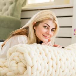 Chunky Knit Blanket, Knit Blanket, Wool Arm Knitted Throw, Throw Wool Merino - thumbnail 3