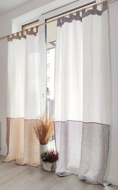 Semi Sheer Curtain Panel, Color Block Linen With Tab Top, Extra Long Curtain, Window Custom - 1 Panel - image 1