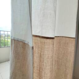 Semi Sheer Curtain Panel, Color Block Linen With Tab Top, Extra Long Curtain, Window Custom - 1 Panel - thumbnail 3