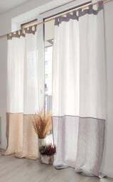 Semi Sheer Curtain Panel, Color Block Linen With Tab Top, Extra Long Curtain, Window Custom - 1 Panel - thumbnail 1