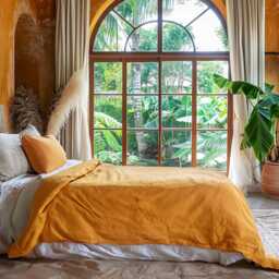 Marigold Soft Medium Weight Linen Bedding Set Duvet Cover 2 Pillowcases Rustic Stonewashed Comforter Zipper King Queen - thumbnail 4