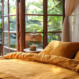 Marigold Soft Medium Weight Linen Bedding Set Duvet Cover 2 Pillowcases Rustic Stonewashed Comforter Zipper King Queen - thumbnail 3