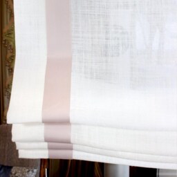 White 100% Natural Linen Relaxed Roman Shade With Blush Decorative Trims, Cl1010 - thumbnail 2
