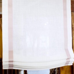 White 100% Natural Linen Relaxed Roman Shade With Blush Decorative Trims, Cl1010 - thumbnail 3