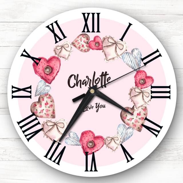 Hearts Wreath Valentine's Day Gift Birthday Anniversary Personalised Clock - image 1