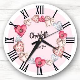 Hearts Wreath Valentine's Day Gift Birthday Anniversary Personalised Clock - thumbnail 1