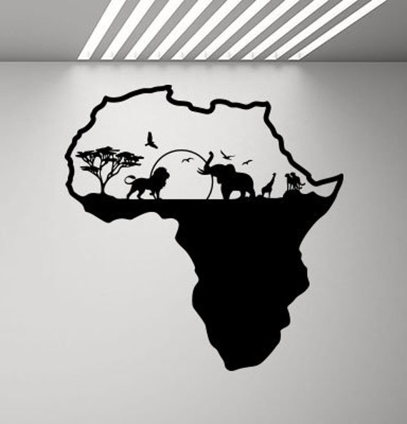 Africa Wall Decal Safari Decor Wild Animals Lion Elephant Art Palm Tree Vinyl Sticker Nature Nursery Poster Print S966 - image 1