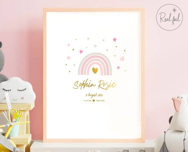 Personalised New Baby Gift, Welcome To The World Print, Born, Girl Card, Nursery Boy Keepsake, Real Metallic Foil - image 1