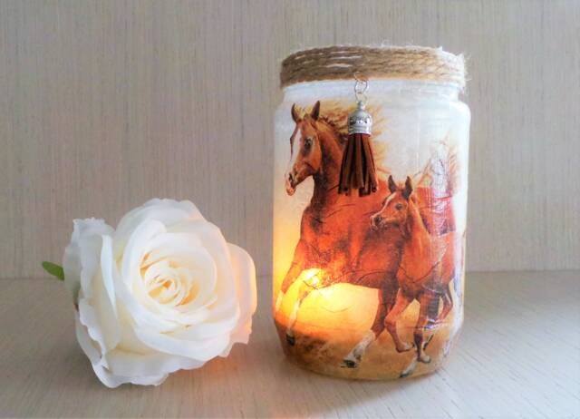Horses Lamp Electric Lantern Jar - image 1