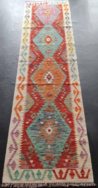 Kilim Runner Multicolour, Handmade Artisan Afghan Turkish Aztec Natural Wool Rug 297x79 cm - image 1