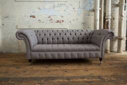 Handmade Warm Grey Linen 3 Seater Chesterfield Sofa