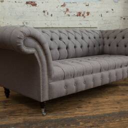 Handmade Warm Grey Linen 3 Seater Chesterfield Sofa - thumbnail 2