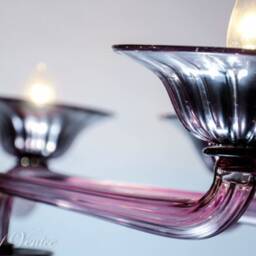 Murano Glass Chandelier With 8 Lights & Mirror Finished Accents, Violet Amethyst Chandelier, Purple Silver Pendant Light - thumbnail 4