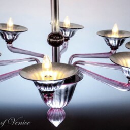 Murano Glass Chandelier With 8 Lights & Mirror Finished Accents, Violet Amethyst Chandelier, Purple Silver Pendant Light - thumbnail 2