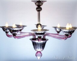 Murano Glass Chandelier With 8 Lights & Mirror Finished Accents, Violet Amethyst Chandelier, Purple Silver Pendant Light