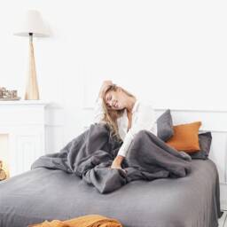 Linen Bedding Set Duvet Cover & 2 Pillow Cases Softened Linen in Dark Grey With Zipper Closure Valentines Day Gift - thumbnail 1
